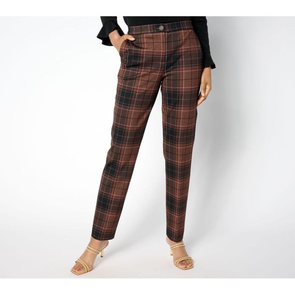 Susan Graver Women's Pants Sz XL Tailored by Reg Printed Ponte Brown